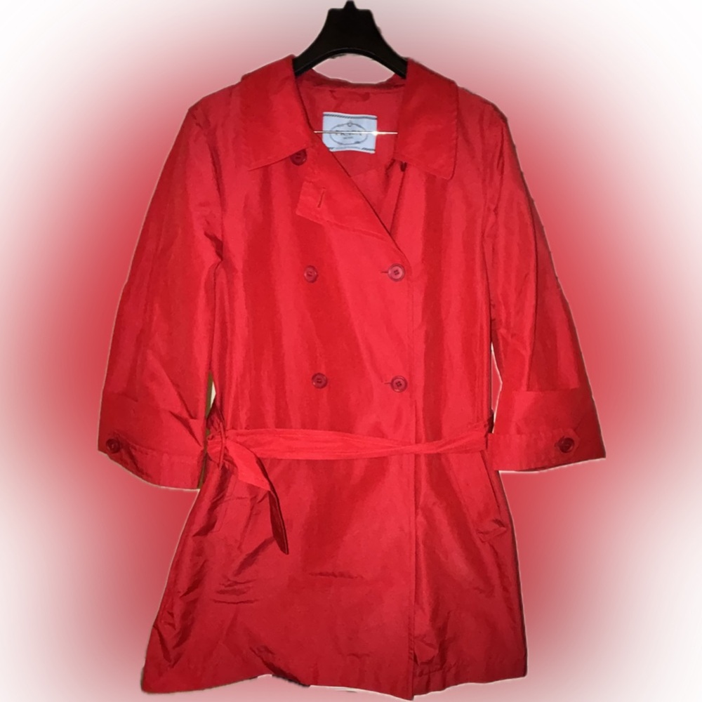 Prada Red Trench Coat with Belt - Large- Like new